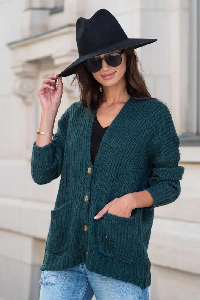 Amber Button Front Cardigan in Teal - FINAL SALE