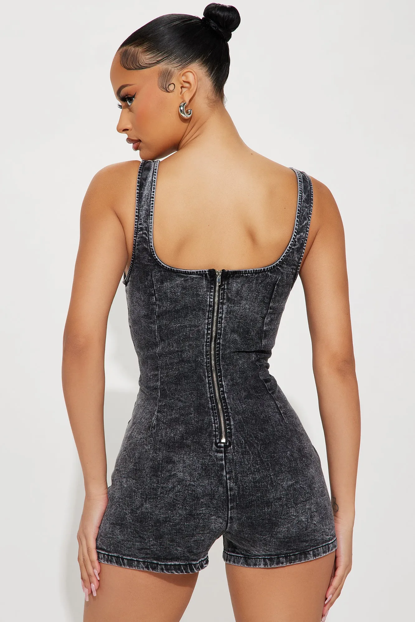 Annalise Denim Romper - Black