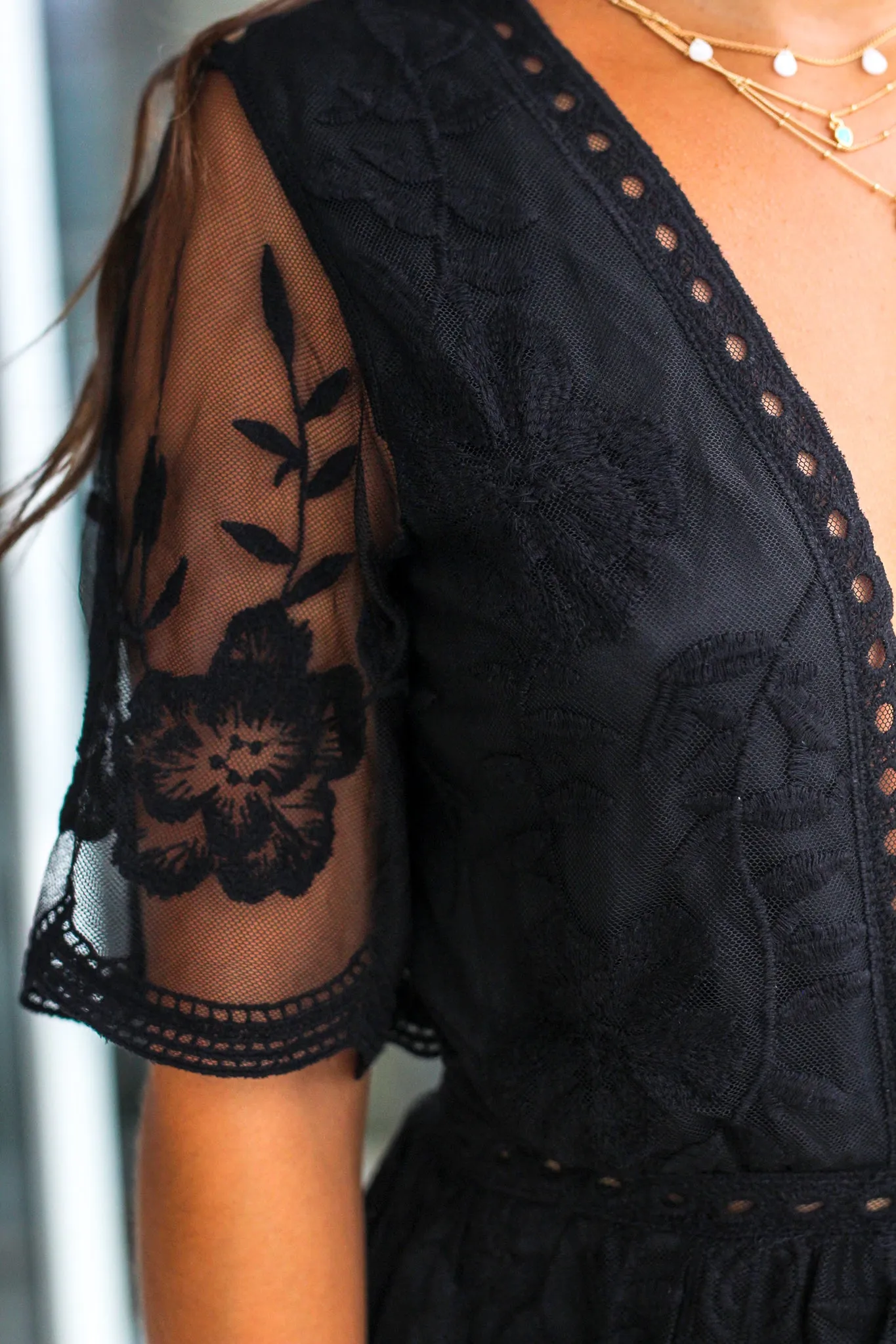 Black V-Neck Short Lace Romper