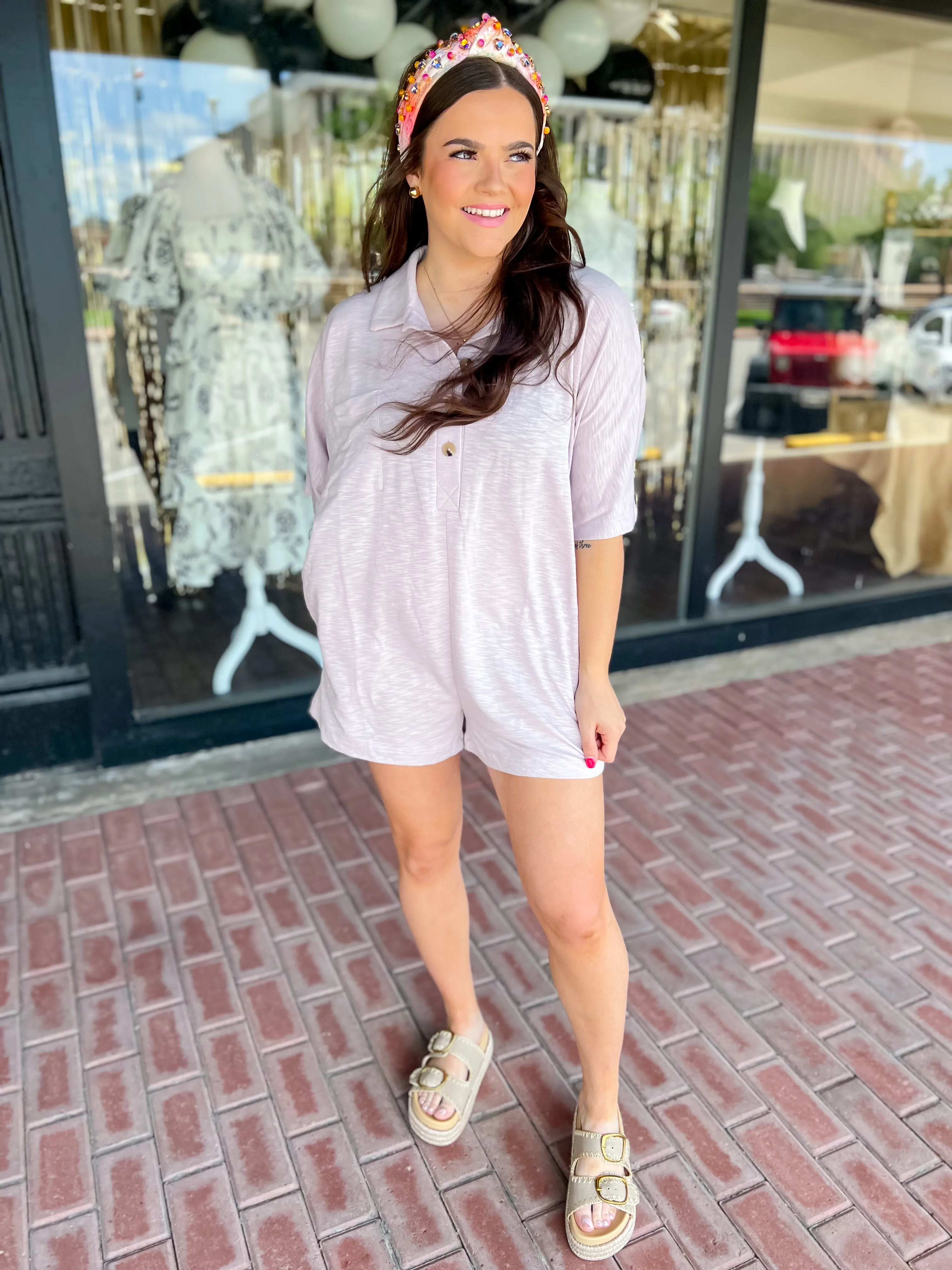 Breezy Chic Oversized Romper-Lavender