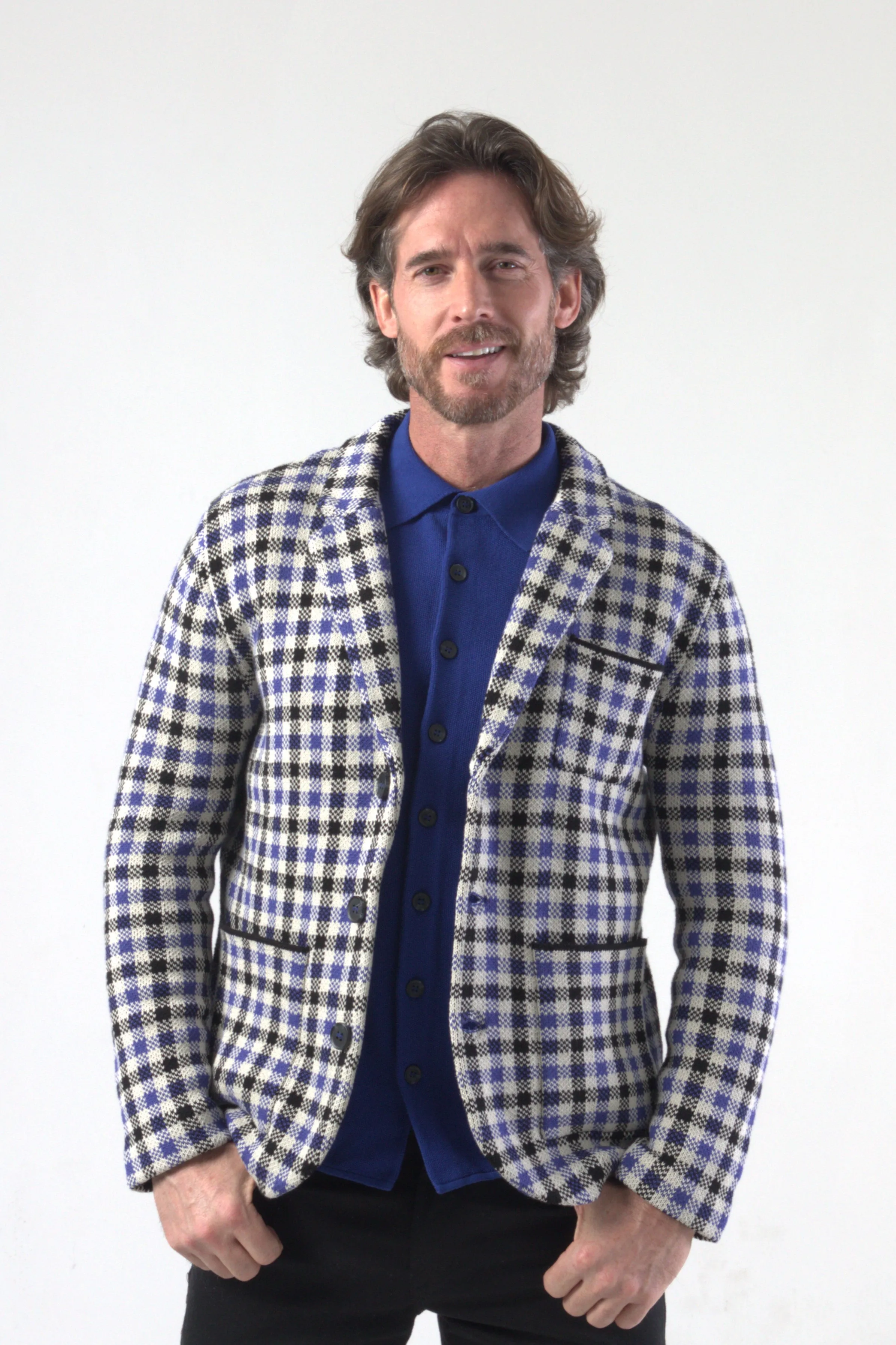 Checker Jacquard Knit Blazer