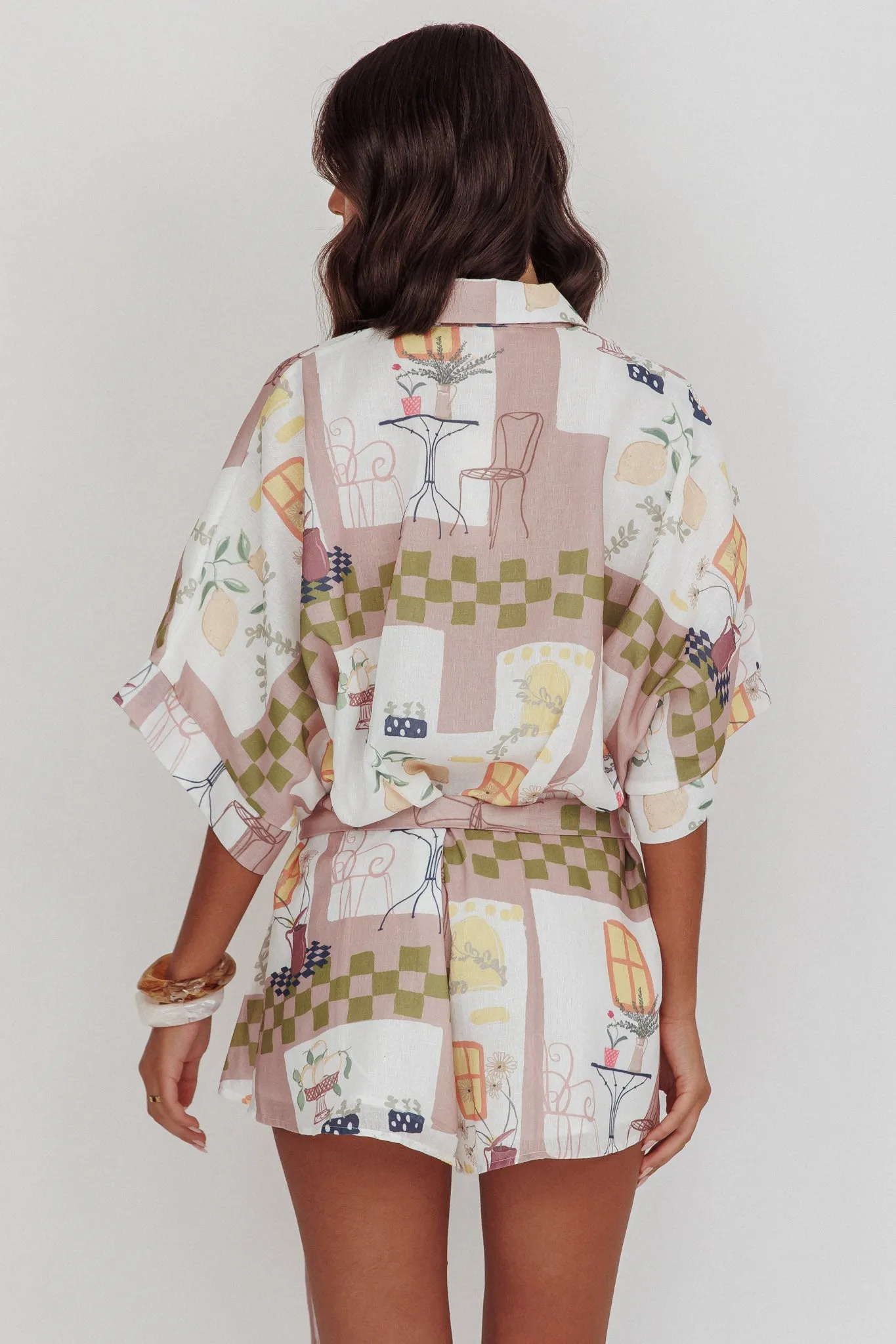 Daytona Beach Button-Up Romper Euro Print Olive