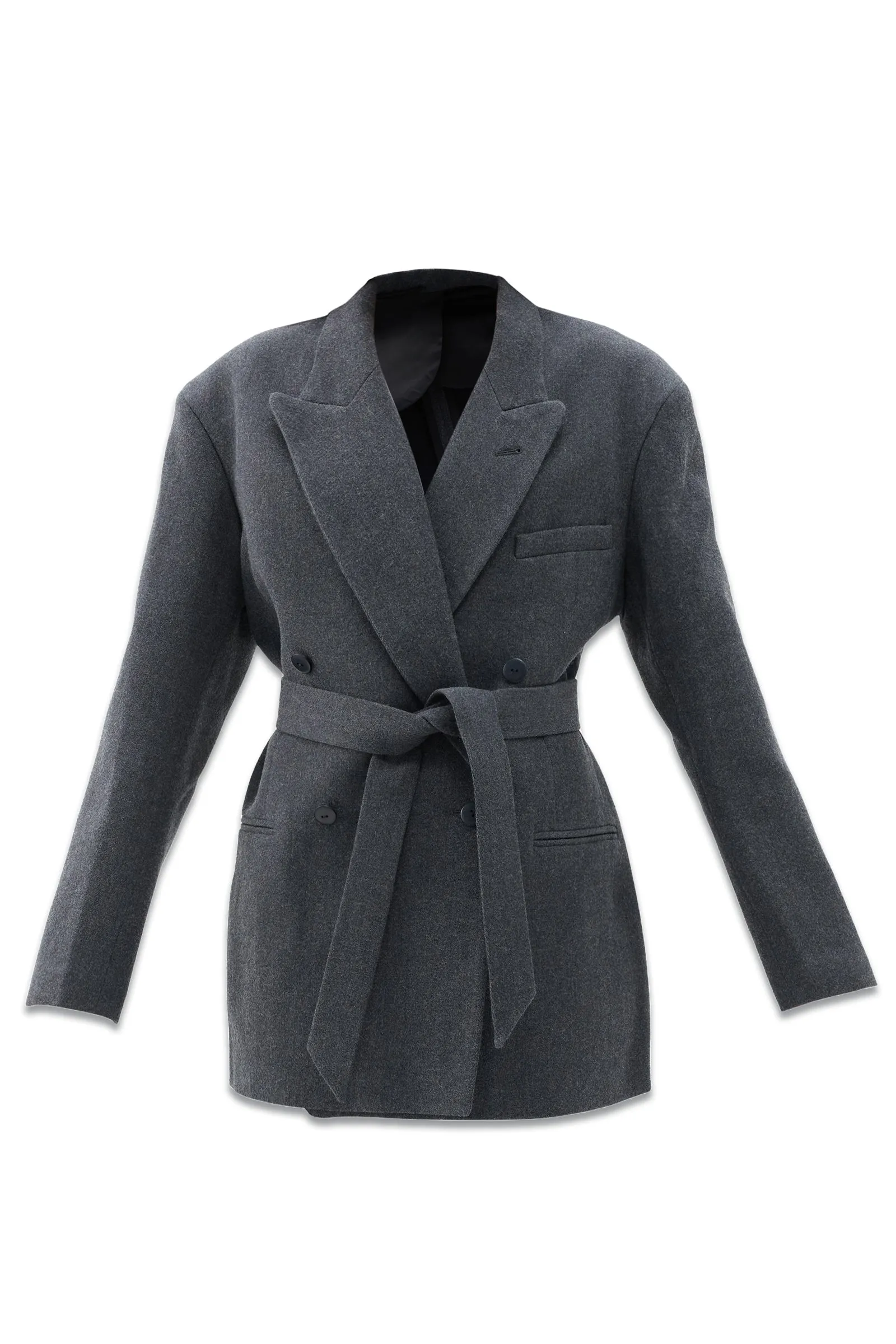Exaggerated Recycled Wool-blend Tux Blazer Grey