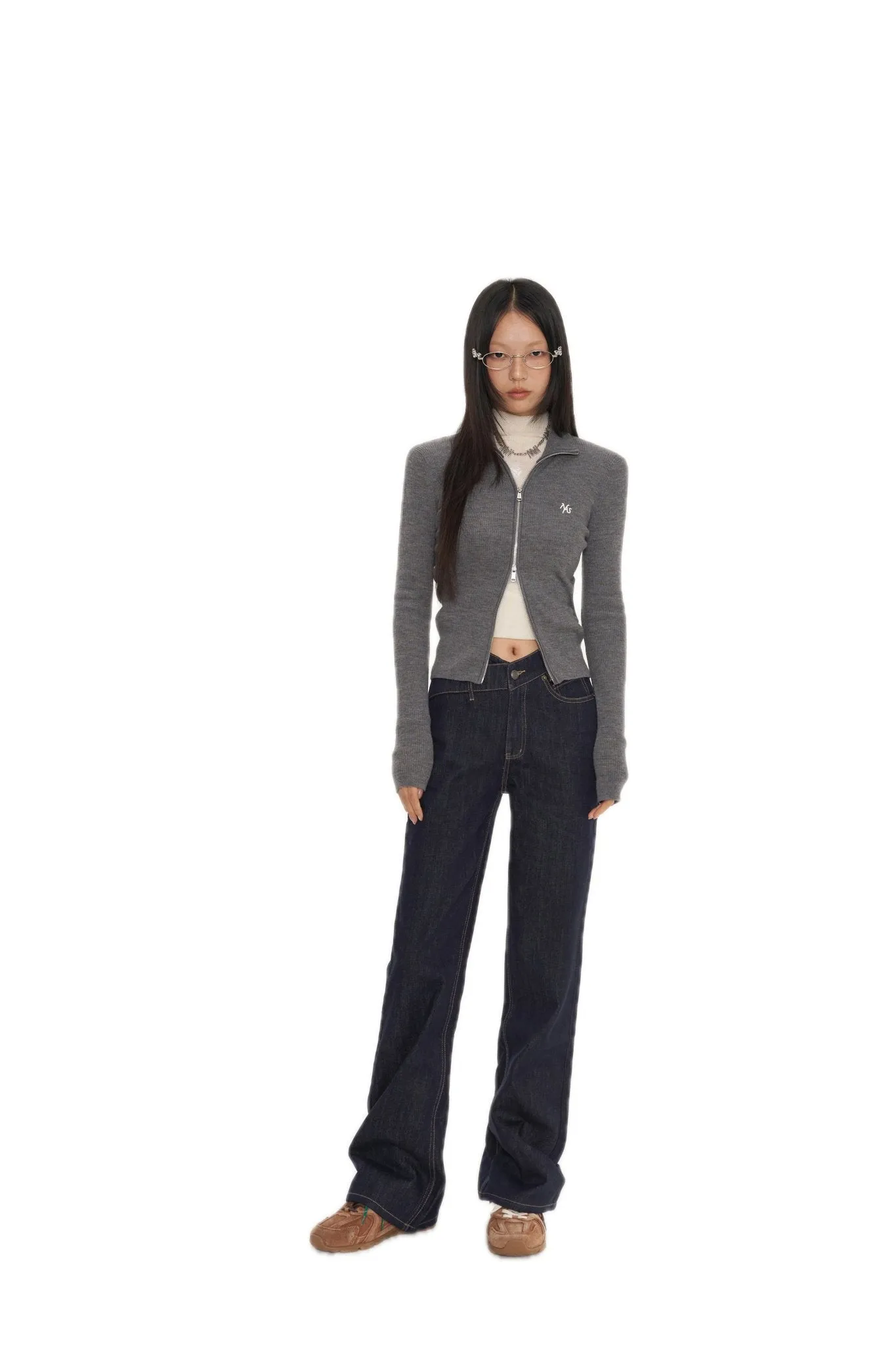 Gray Classic Logo Knit Cardigan