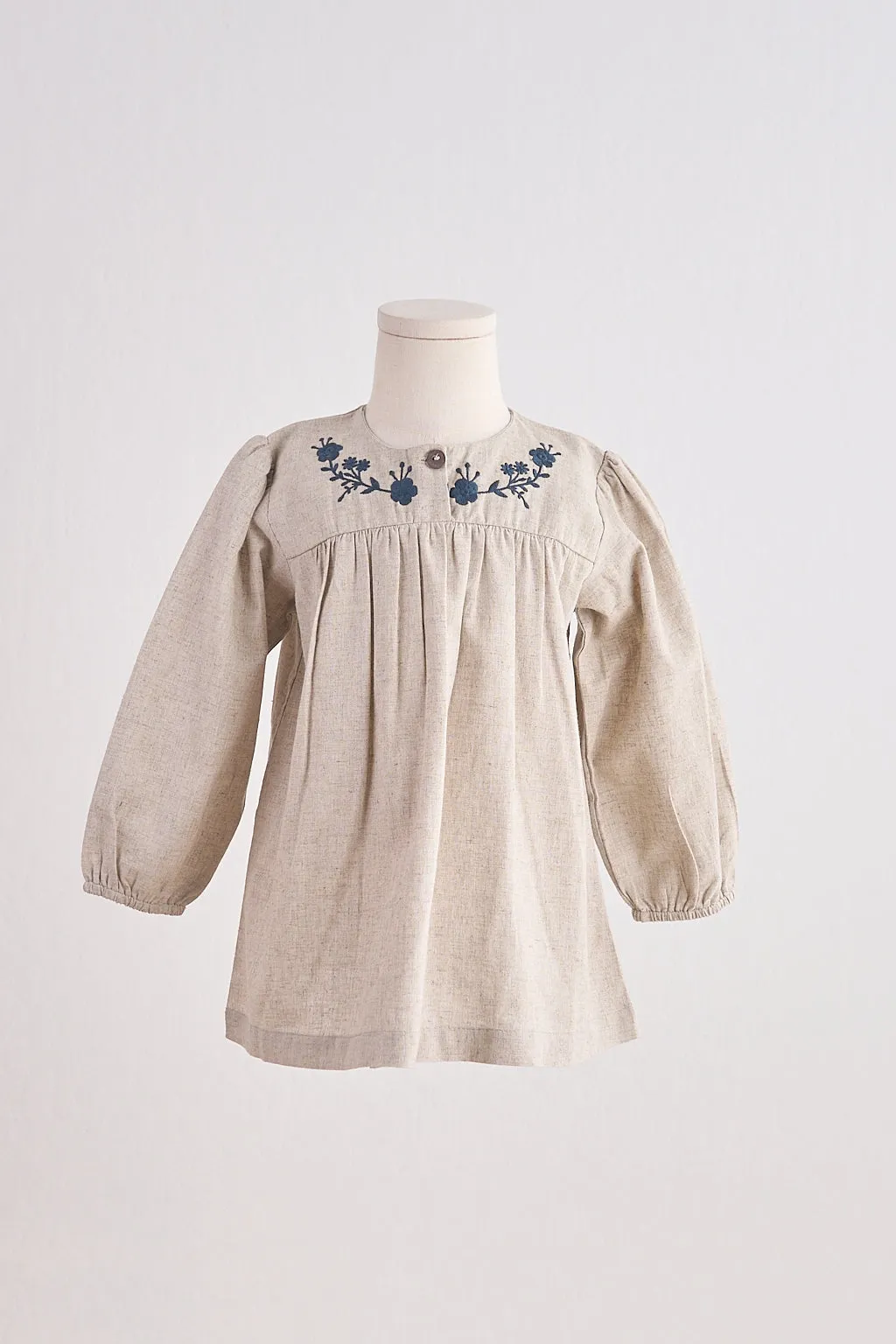 Gray floral embroidery linen girl romper