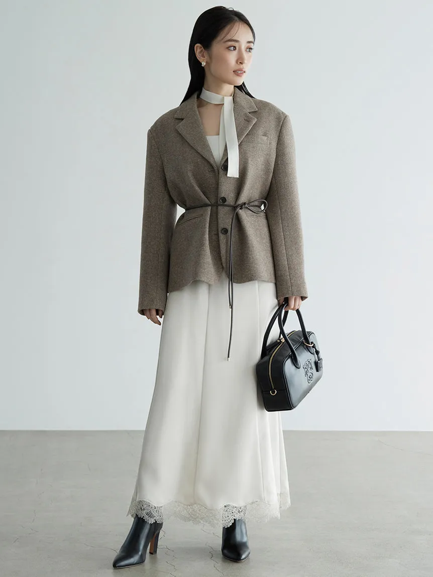 Hem Lace Satin Pencil Skirt