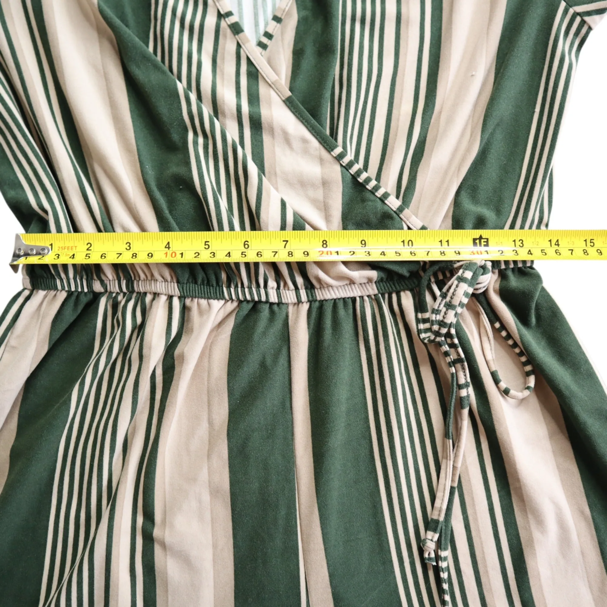 J for Justify Green and Beige Striped Short Sleeves V-Neck Romper Women's Large