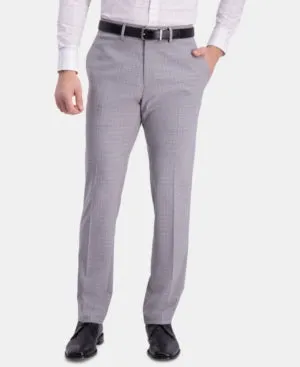 Kenneth Cole Reaction Mens Slim fit Dress Pants 34 / 34 Grey Plaid Stretch
