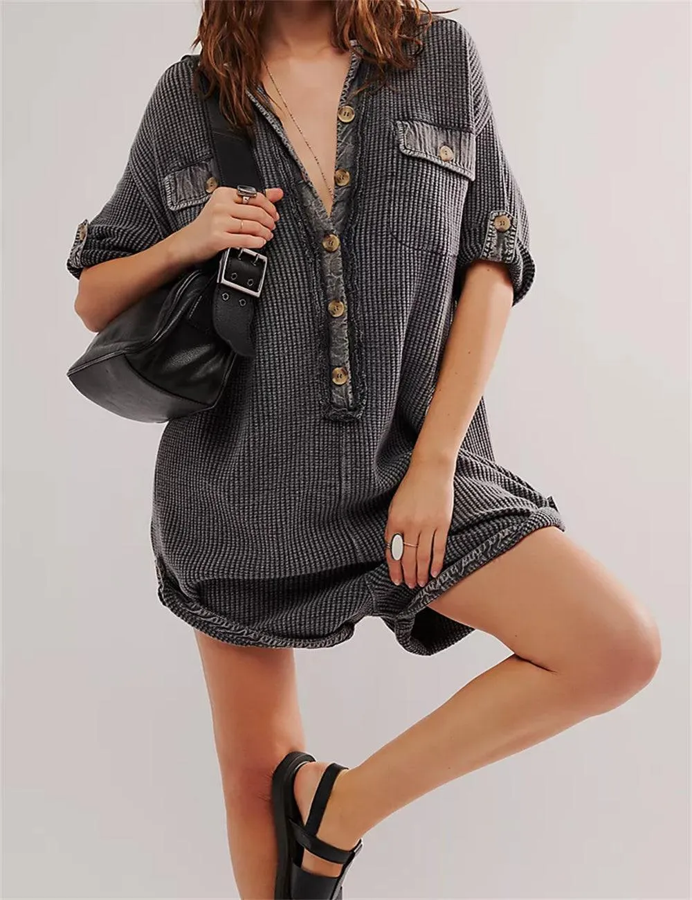 Ladies Solid Color Short Sleeves Romper SKJ518