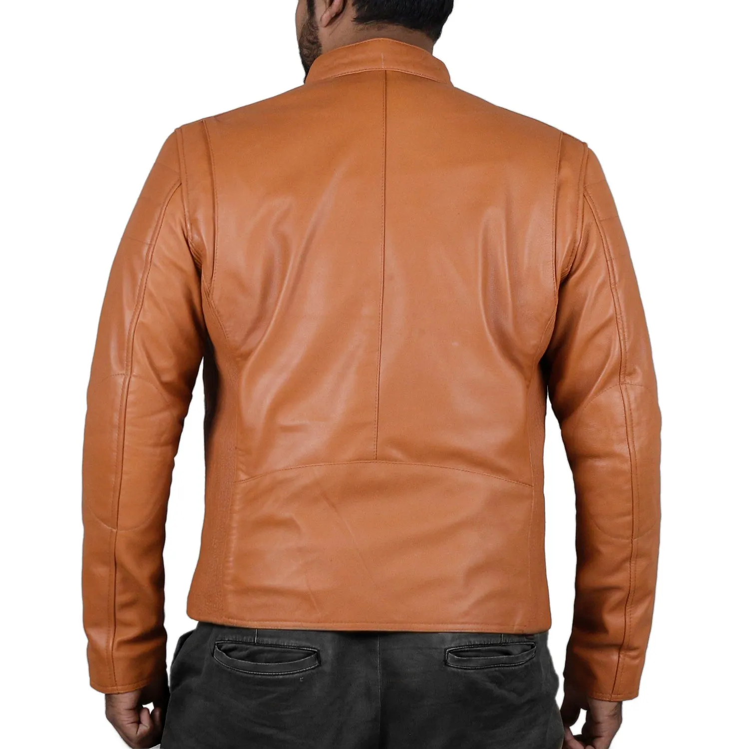 Leather Jackets Hub Mens Genuine Lambskin Leather Jacket (Black, Racer Jacket) - 1501008