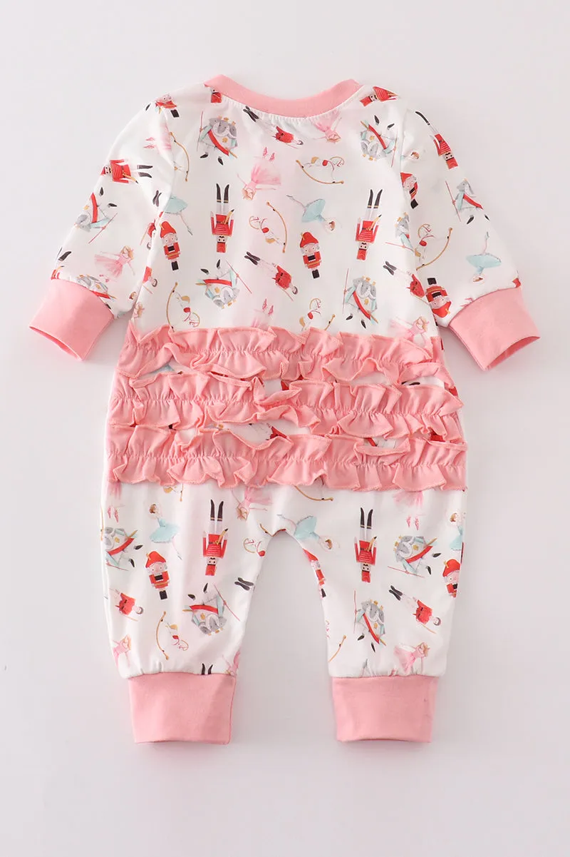 Pink christmas nutcracker ruffle zip girl romper