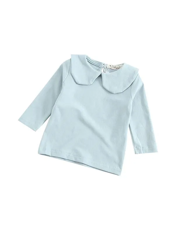 Solid Color Long Sleeves Shirt Turndown Collar Baby Girls Undershirt