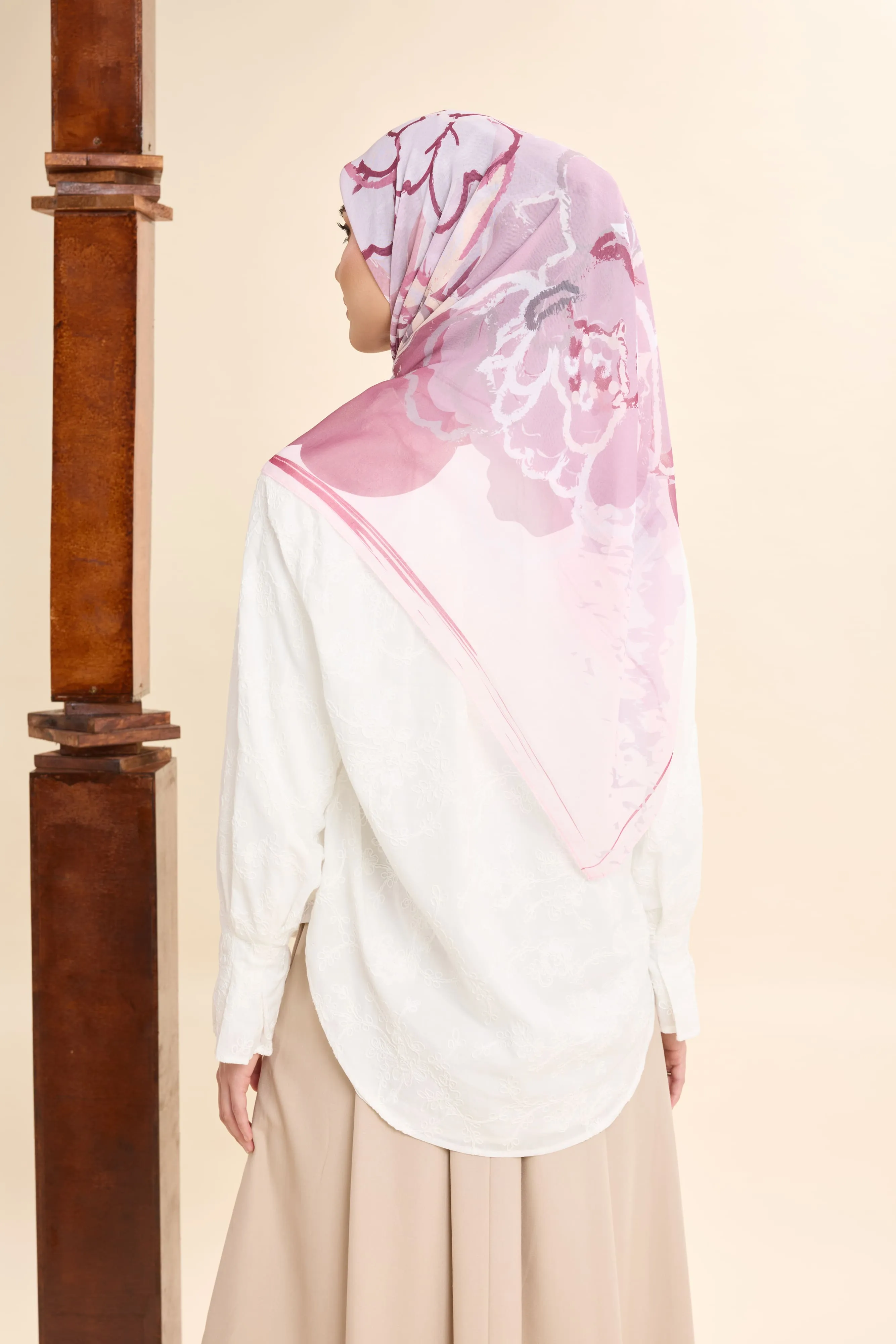 Thalia Mauve Pink Abstract Square Voile Scarf